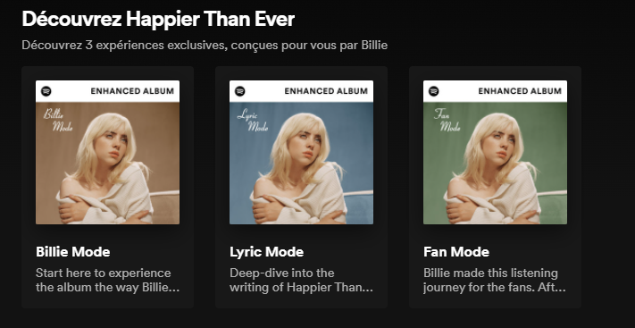Les modes d'écoute de Happier Than Ever par Billie Eilish sur Spotify